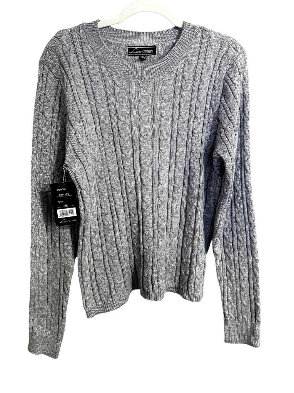 Love University Women’s Grey Cable Knit Crew Neck